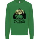 The Woods Calling Camping Trekking Bear Kids Sweatshirt Jumper Irish Green