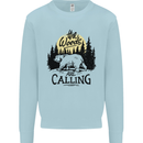The Woods Calling Camping Trekking Bear Kids Sweatshirt Jumper Light Blue