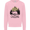 The Woods Calling Camping Trekking Bear Kids Sweatshirt Jumper Light Pink