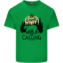 The Woods Calling Camping Trekking Bear Kids T-Shirt Childrens Irish Green