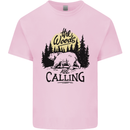 The Woods Calling Camping Trekking Bear Kids T-Shirt Childrens Light Pink