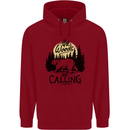 The Woods Calling Camping Trekking Bear Mens 80% Cotton Hoodie Red