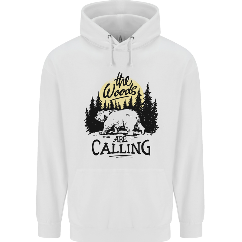 The Woods Calling Camping Trekking Bear Mens 80% Cotton Hoodie White