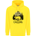 The Woods Calling Camping Trekking Bear Mens 80% Cotton Hoodie Yellow