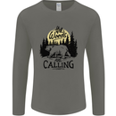 The Woods Calling Camping Trekking Bear Mens Long Sleeve T-Shirt Charcoal