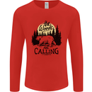 The Woods Calling Camping Trekking Bear Mens Long Sleeve T-Shirt Red
