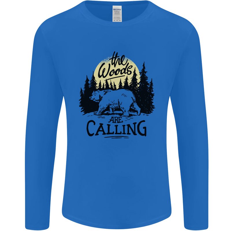 The Woods Calling Camping Trekking Bear Mens Long Sleeve T-Shirt Royal Blue