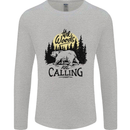 The Woods Calling Camping Trekking Bear Mens Long Sleeve T-Shirt Sports Grey