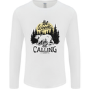 The Woods Calling Camping Trekking Bear Mens Long Sleeve T-Shirt White