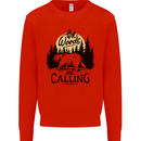 The Woods Calling Camping Trekking Bear Mens Sweatshirt Jumper Bright Red