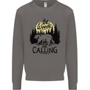 The Woods Calling Camping Trekking Bear Mens Sweatshirt Jumper Charcoal
