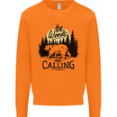 The Woods Calling Camping Trekking Bear Mens Sweatshirt Jumper Orange