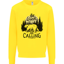 The Woods Calling Camping Trekking Bear Mens Sweatshirt Jumper Yellow