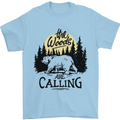 The Woods Calling Camping Trekking Bear Mens T-Shirt 100% Cotton Light Blue