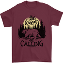 The Woods Calling Camping Trekking Bear Mens T-Shirt 100% Cotton Maroon