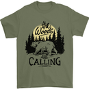 The Woods Calling Camping Trekking Bear Mens T-Shirt 100% Cotton Military Green