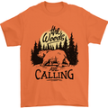 The Woods Calling Camping Trekking Bear Mens T-Shirt 100% Cotton Orange