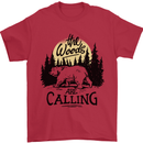 The Woods Calling Camping Trekking Bear Mens T-Shirt 100% Cotton Red