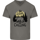 The Woods Calling Camping Trekking Bear Mens V-Neck Cotton T-Shirt Charcoal