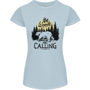 The Woods Calling Camping Trekking Bear Womens Petite Cut T-Shirt Light Blue