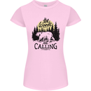 The Woods Calling Camping Trekking Bear Womens Petite Cut T-Shirt Light Pink
