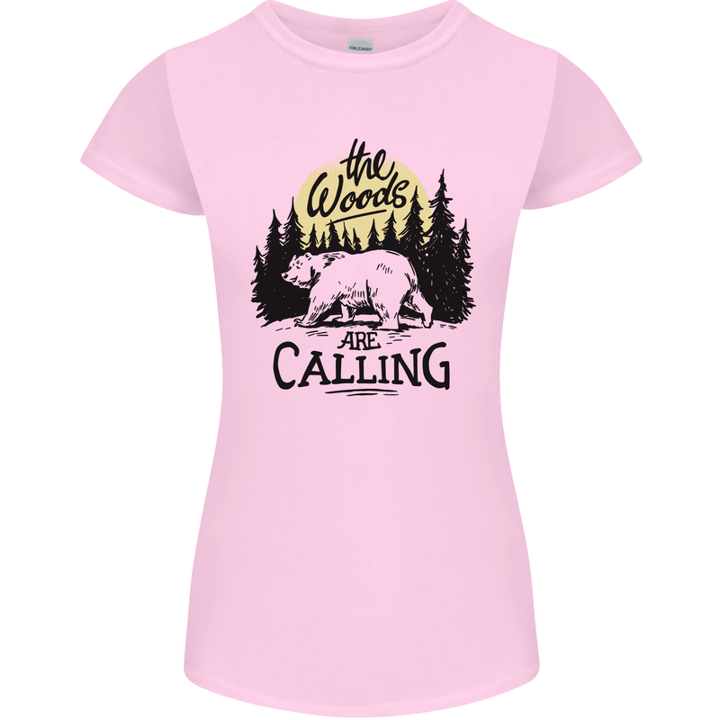 The Woods Calling Camping Trekking Bear Womens Petite Cut T-Shirt Light Pink