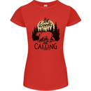 The Woods Calling Camping Trekking Bear Womens Petite Cut T-Shirt Red