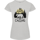 The Woods Calling Camping Trekking Bear Womens Petite Cut T-Shirt Sports Grey