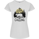 The Woods Calling Camping Trekking Bear Womens Petite Cut T-Shirt White
