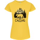 The Woods Calling Camping Trekking Bear Womens Petite Cut T-Shirt Yellow
