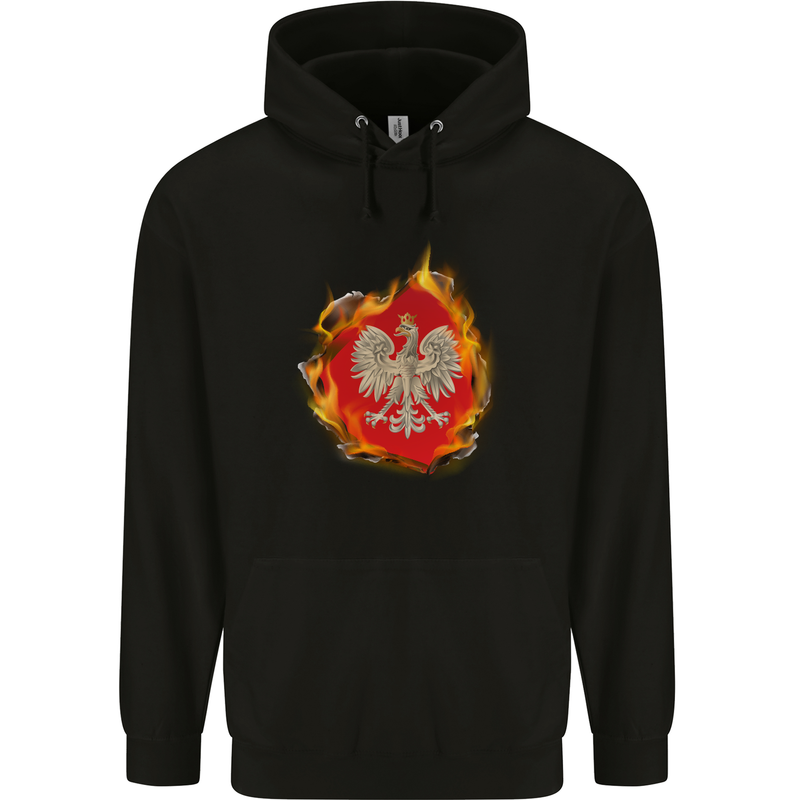 The of Polish Flag Fire Effect Poland Childrens Kids Hoodie Black