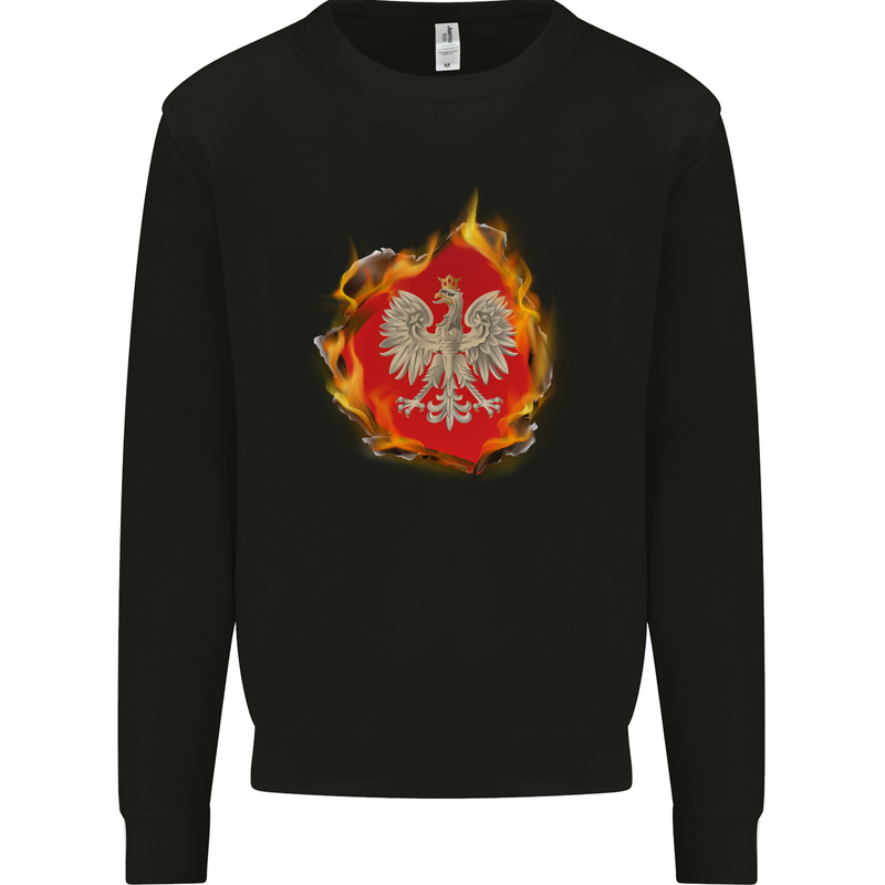 The of Polish Flag Fire Effect Poland Kids Sweatshirt Jumper Black