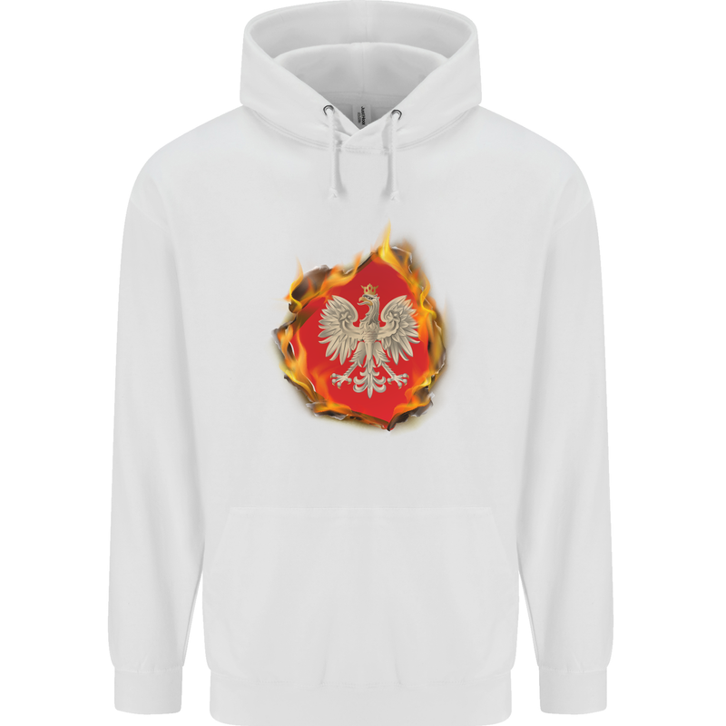 The of Polish Flag Fire Effect Poland Mens 80% Cotton Hoodie White