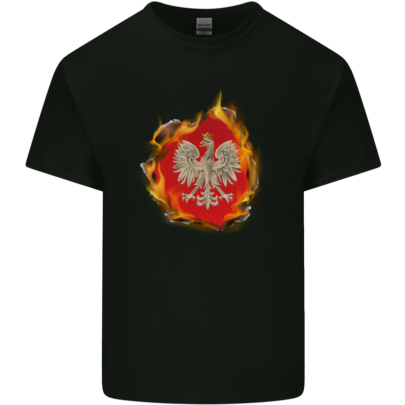 The of Polish Flag Fire Effect Poland Mens Cotton T-Shirt Tee Top Black