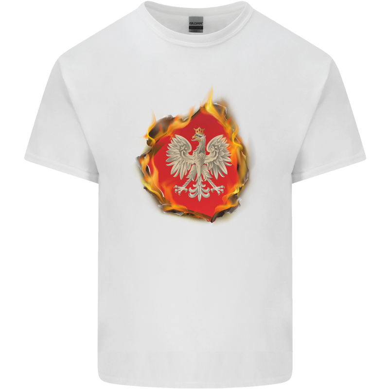 The of Polish Flag Fire Effect Poland Mens Cotton T-Shirt Tee Top White