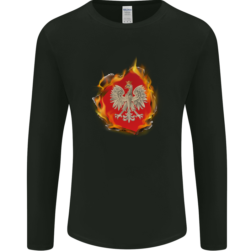 The of Polish Flag Fire Effect Poland Mens Long Sleeve T-Shirt Black