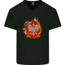 The of Polish Flag Fire Effect Poland Mens V-Neck Cotton T-Shirt Black