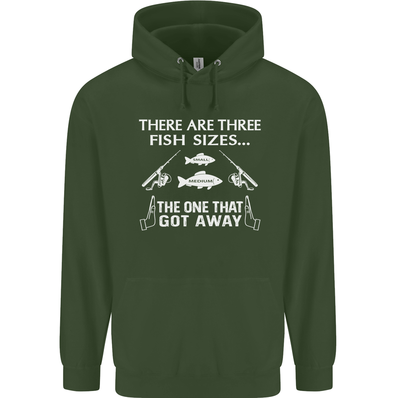There Are Three Fish Sizes Funny Fishing Childrens Kids Hoodie Forest Green