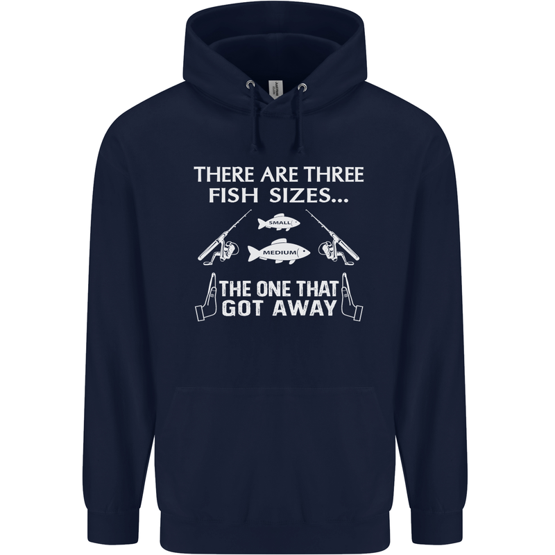 There Are Three Fish Sizes Funny Fishing Childrens Kids Hoodie Navy Blue