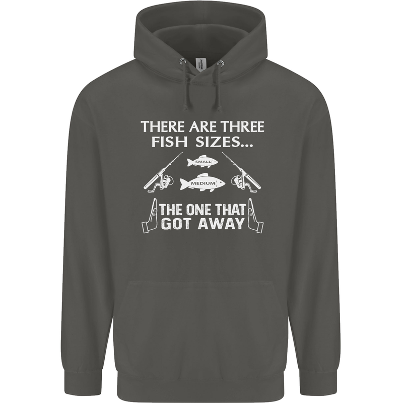 There Are Three Fish Sizes Funny Fishing Childrens Kids Hoodie Storm Grey