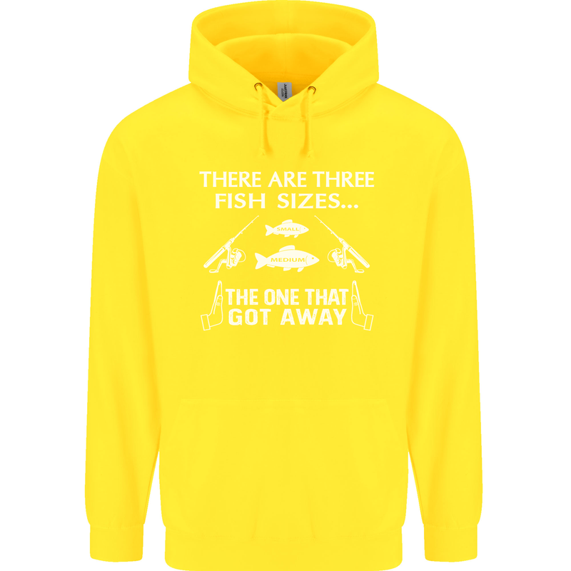 There Are Three Fish Sizes Funny Fishing Childrens Kids Hoodie Yellow