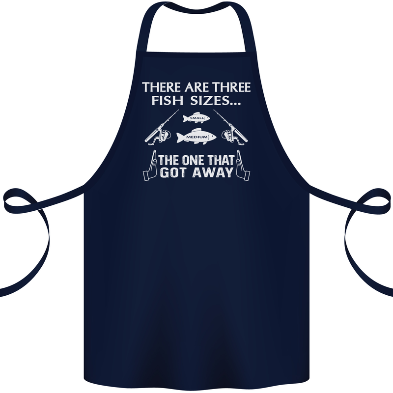 There Are Three Fish Sizes Funny Fishing Cotton Apron 100% Organic Navy Blue