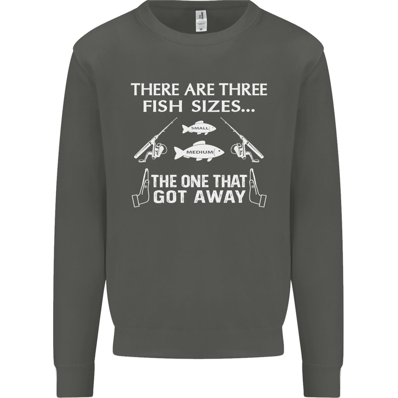 There Are Three Fish Sizes Funny Fishing Kids Sweatshirt Jumper Storm Grey