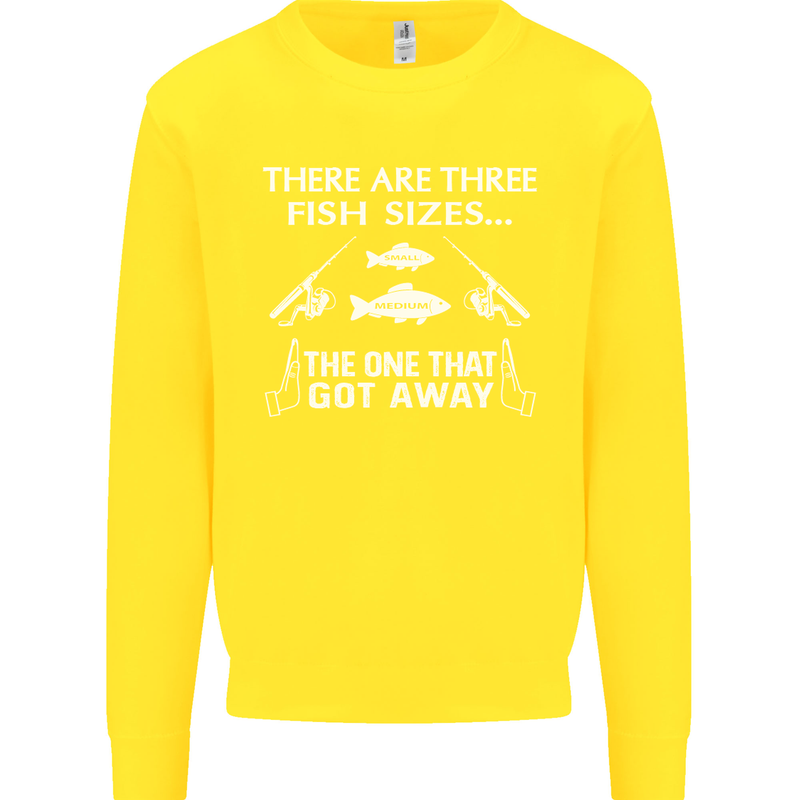 There Are Three Fish Sizes Funny Fishing Kids Sweatshirt Jumper Yellow
