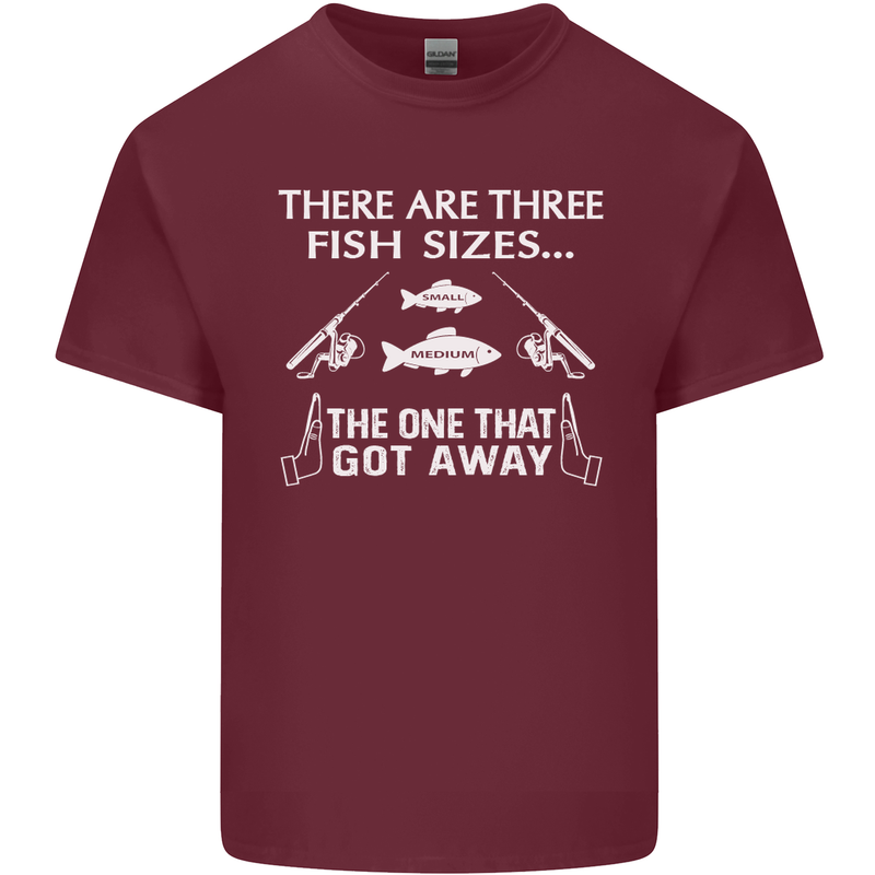 There Are Three Fish Sizes Funny Fishing Mens Cotton T-Shirt Tee Top Maroon