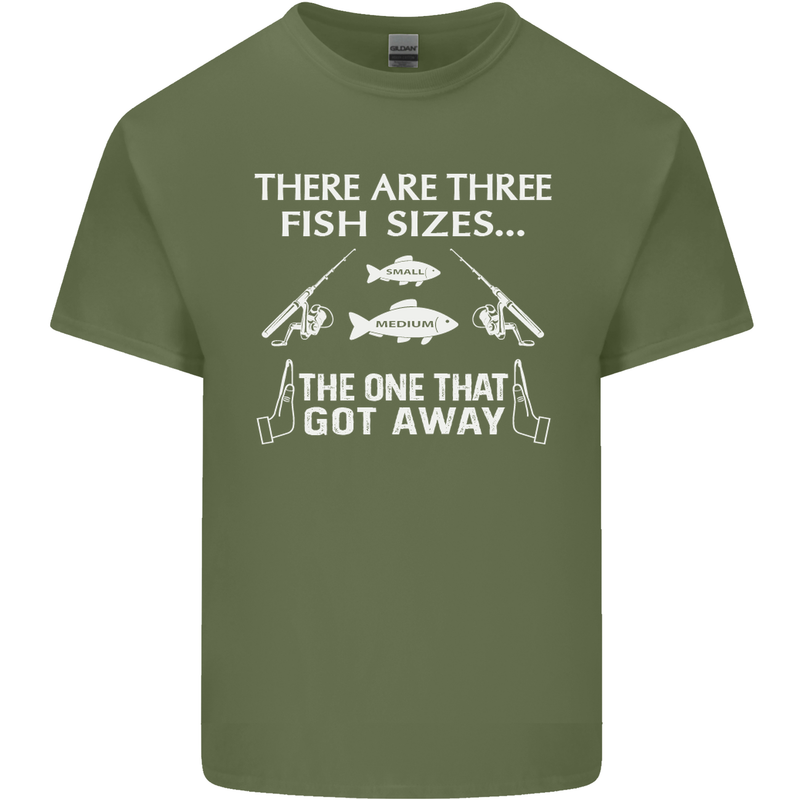 There Are Three Fish Sizes Funny Fishing Mens Cotton T-Shirt Tee Top Military Green