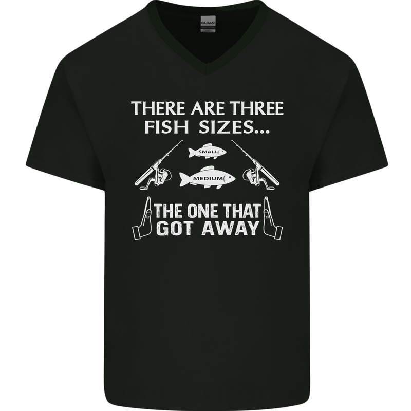 There Are Three Fish Sizes Funny Fishing Mens V-Neck Cotton T-Shirt Black