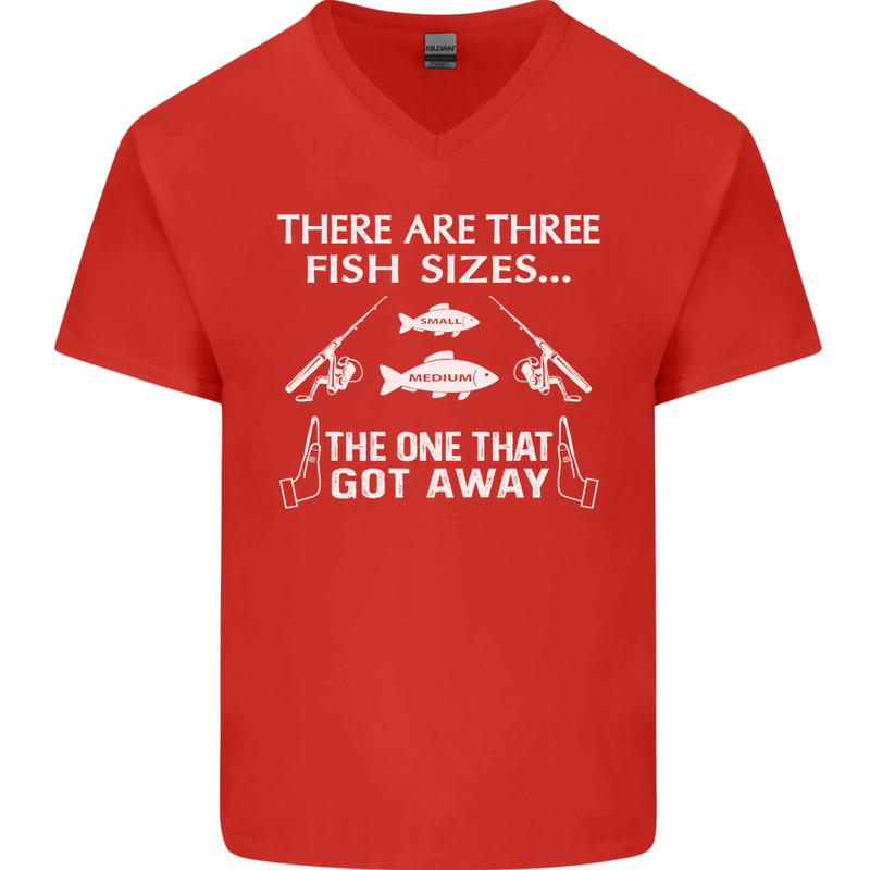 There Are Three Fish Sizes Funny Fishing Mens V-Neck Cotton T-Shirt Red