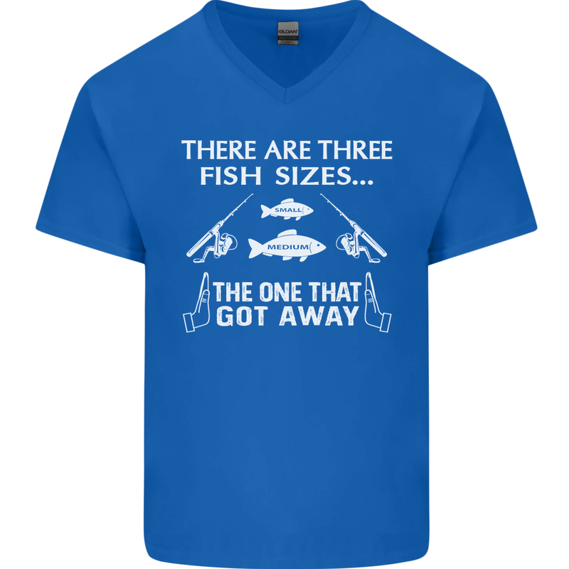 There Are Three Fish Sizes Funny Fishing Mens V-Neck Cotton T-Shirt Royal Blue