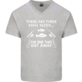 There Are Three Fish Sizes Funny Fishing Mens V-Neck Cotton T-Shirt Sports Grey